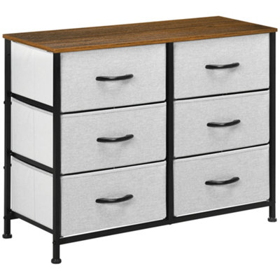 HOMCOM 6 Drawer Fabric Chest of Drawers w/ Wooden Top for Closet Hallway Grey