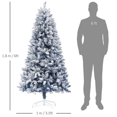 HOMCOM 6 Foot Artificial Blue Snow Flocked Christmas Tree with Hinged Branches - 3