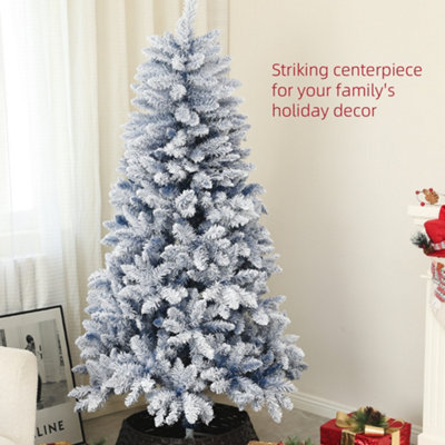 HOMCOM 6 Foot Artificial Blue Snow Flocked Christmas Tree with Hinged Branches - 4