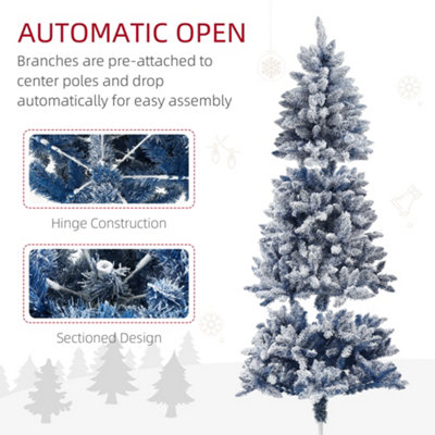 HOMCOM 6 Foot Artificial Blue Snow Flocked Christmas Tree with Hinged Branches - 6