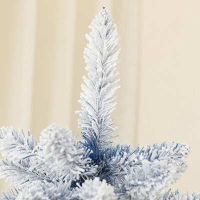HOMCOM 6 Foot Artificial Blue Snow Flocked Christmas Tree with Hinged Branches - 8