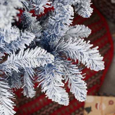 HOMCOM 6 Foot Artificial Blue Snow Flocked Christmas Tree with Hinged Branches - 9