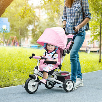 HOMCOM 6 in 1 Kids Trike Stroller with Parent Handle Pink