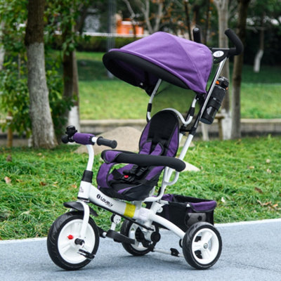 HOMCOM 6 In 1 Tricycle For Kids With 5 Point Harness Straps Removable Canopy Dark Blue Mh 370 025v01db