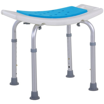 HOMCOM 6-Level Height Adjustable Aluminium Bath Room Stool Chair Shower Non-Slip Design w/ Padded Seat Drainage Holes Foot Pad