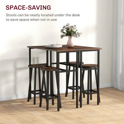 HOMCOM 6-Piece Industrial Bar Table Set, 2 Kitchen Tables with 4 Stools, Brown