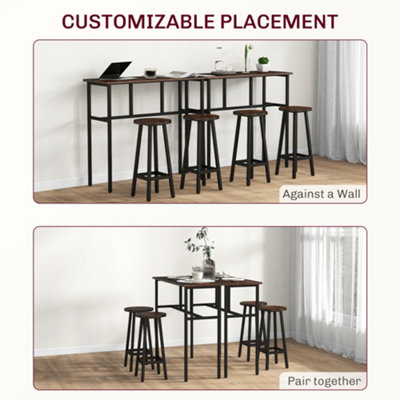 HOMCOM 6-Piece Industrial Bar Table Set, 2 Kitchen Tables with 4 Stools, Brown