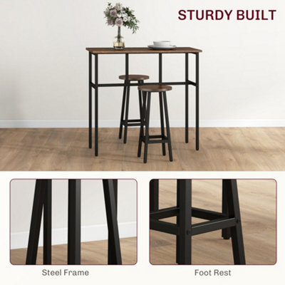 HOMCOM 6-Piece Industrial Bar Table Set, 2 Kitchen Tables with 4 Stools, Brown
