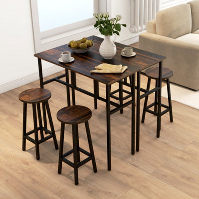 HOMCOM 6-Piece Industrial Bar Table Set, 2 Kitchen Tables with 4 Stools, Brown