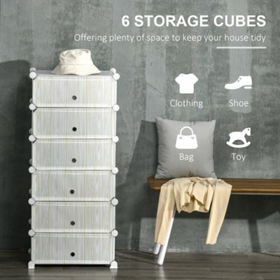 HOMCOM 6 Tier Shoe Rack Plastic Storage Cabinet Modular Shoe Tower White