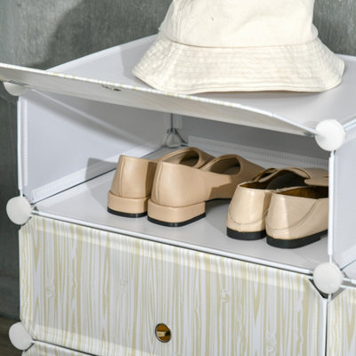 HOMCOM 6 Tier Shoe Rack Plastic Storage Cabinet Modular Shoe Tower White