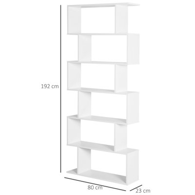 HOMCOM 6-Tier Wooden Modern S-Shaped Shelf Storage Unit Home Office White