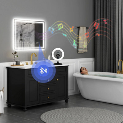 HOMCOM 600 x 800 mm Bathroom Mirror with Bluetooth Clock Lights Demister Pad