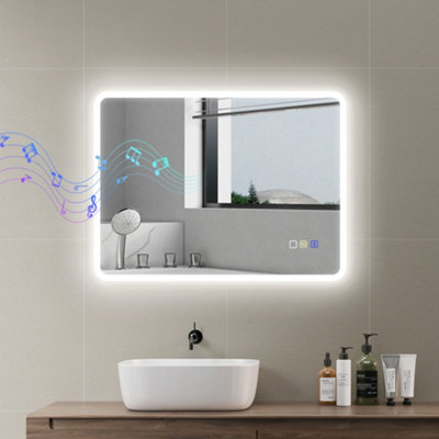 HOMCOM 600 x 800 mm Bluetooth Bathroom Mirror with LED Lights Wall Mounted
