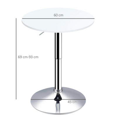 HOMCOM 60cm Adjustable Height Round Bar Table with Swivel Top White