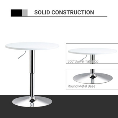 HOMCOM 60cm Adjustable Height Round Bar Table with Swivel Top White