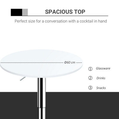 HOMCOM 60cm Adjustable Height Round Bar Table with Swivel Top White