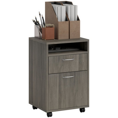 HOMCOM 60cm Filing Cabinet with Drawers and Open Shelf, Grey