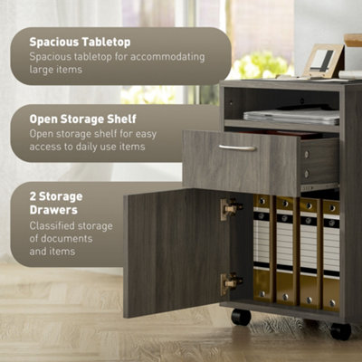 HOMCOM 60cm Filing Cabinet with Drawers and Open Shelf, Grey