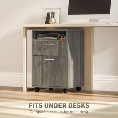 HOMCOM 60cm Filing Cabinet with Drawers and Open Shelf, Grey