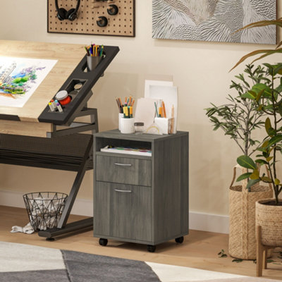 HOMCOM 60cm Filing Cabinet with Drawers and Open Shelf, Grey