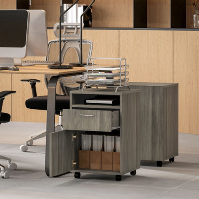 HOMCOM 60cm Filing Cabinet with Drawers and Open Shelf, Grey