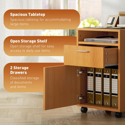 HOMCOM 60cm Filing Cabinet with Drawers and Open Shelf, Natural