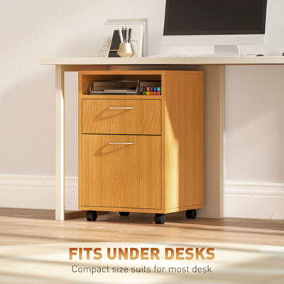 HOMCOM 60cm Filing Cabinet with Drawers and Open Shelf, Natural