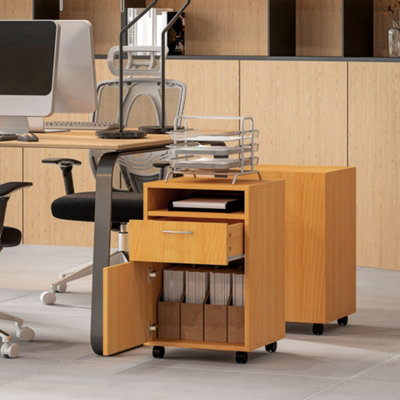 HOMCOM 60cm Filing Cabinet with Drawers and Open Shelf, Natural