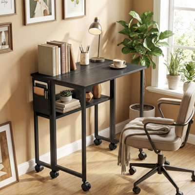 HOMCOM 63 cm Foldable Computer Desk on Wheels for Small Spaces Black