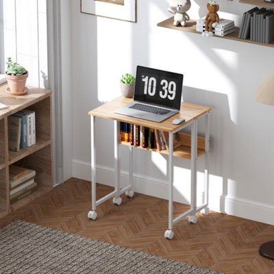 HOMCOM 63 cm Foldable Computer Desk on Wheels for Small Spaces Natural