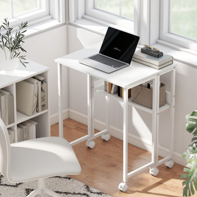 HOMCOM 63 cm Foldable Computer Desk on Wheels for Small Spaces White