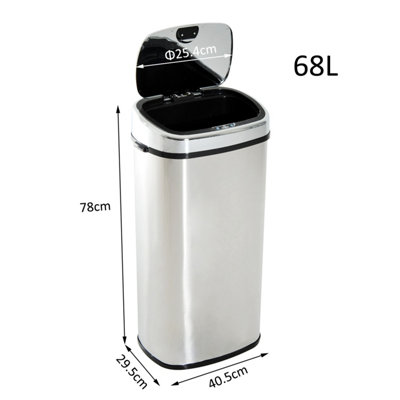 HOMCOM 68L Sensor Dustbin Stainless Steel Automatic Kitchen Waste Bin Silver