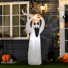 HOMCOM 6FT 1.8m LED Halloween Inflatable Decoration Floating Ghost & Pumpkin Party Outdoors Yard Lawn