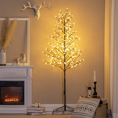 HOMCOM 6ft Artificial Cherry Tree Light with Plug In 180 Warm White Pre Lit LED light for Indoor and Covered Outdoor Use