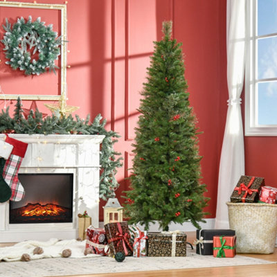 HOMCOM 6ft Artificial Christmas Tree Holiday with Pencil Shape, Berries Price Comparisons | Compare The Build