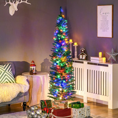 HOMCOM 6ft Artificial Pencil Christmas Tree With Colourful Lights   Homcom 6ft Artificial Pencil Christmas Tree With Colourful Lights Steel Base~5056725327767 01c MP