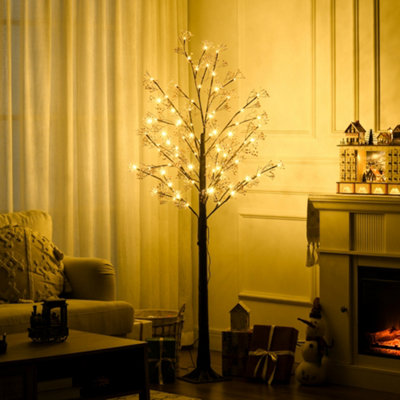 HOMCOM 6ft Artificial Tree with Warm White LED Lights, Baby Breath Flowers
