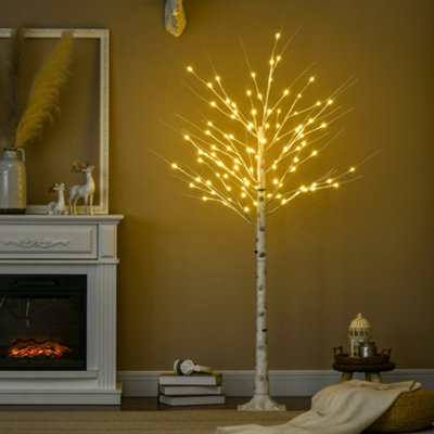 HOMCOM 6ft Artificial White Birch Tree Light w/ 96 Warm White Pre-Lit LED Light