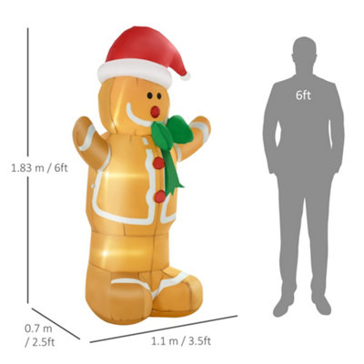 HOMCOM 6ft Christmas Inflatable Gingerbread Man & Santa Hat w/ LED Lights - 3
