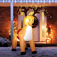 HOMCOM 6ft Christmas Inflatable Reindeer Decoration Xmas Indoor Outdoor Fun w/ Lights Accessories Holiday Blow Up Decor Animal