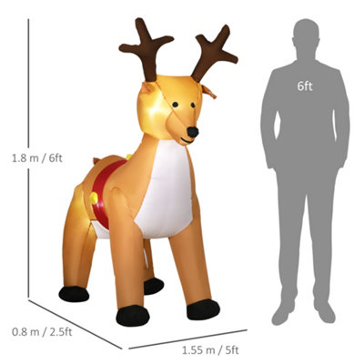 HOMCOM 6ft Christmas Inflatable Reindeer Decoration Xmas Indoor Outdoor Fun w/ Lights Accessories Holiday Blow Up Decor Animal - 3