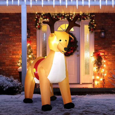 HOMCOM 6ft Christmas Inflatable Reindeer Decoration Xmas Indoor Outdoor ...