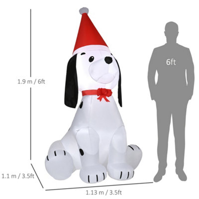 HOMCOM 6ft Inflatable Christmas Puppy Dog Wearing Santa Hat Lighted Outdoor Decoration Blow Up Decor for Holiday Indoor - 3