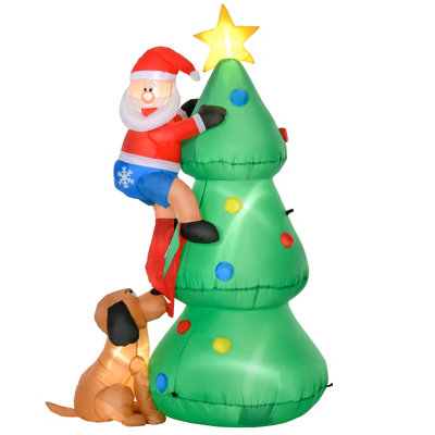 HOMCOM 6ft Inflatable Christmas Tree, LED Lighted with Santa Claus Dog for Home Indoor Outdoor Garden Lawn Decoration Party Prop
