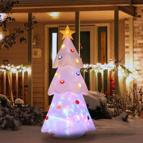 HOMCOM 6ft Inflatable Christmas Tree w/ Star and Decorations LED Lighted Decor for Garden Lawn Party Prop White