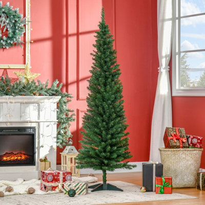 HOMCOM 6FT Pencil Artificial Christmas Tree with Solid Stand Tips Green