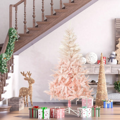 HOMCOM 6FT Pink Artificial Christmas Tree Holiday Home Decoration Ornament w/ Metal Stand Fully Pretty Home Office Joy