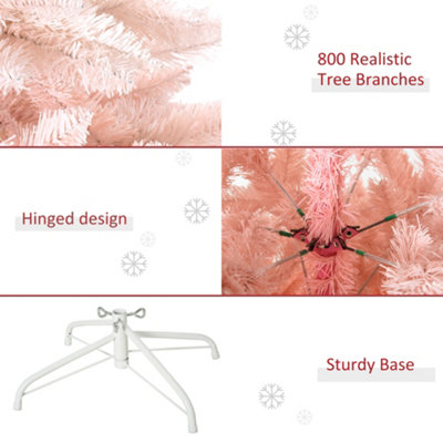 HOMCOM 6FT Pink Artificial Christmas Tree Holiday Home Decoration Ornament w/ Metal Stand Fully Pretty Home Office Joy - 6