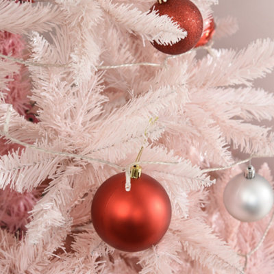 HOMCOM 6FT Pink Artificial Christmas Tree Holiday Home Decoration Ornament w/ Metal Stand Fully Pretty Home Office Joy - 9